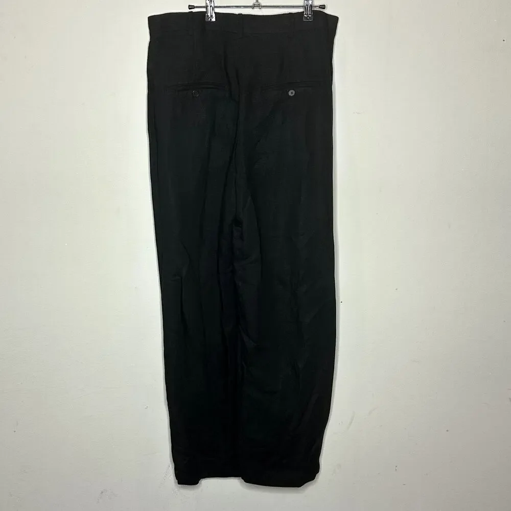 H&M‎ Black Linen Blend Pockets High Rise Wide Leg Trouser Pants Women's Size 12